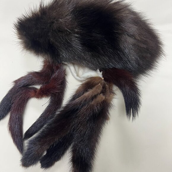 Vintage Mink Fur Hat with Tails-Brown-Real Fur–Repair Display Cosplay Halloween main image 4